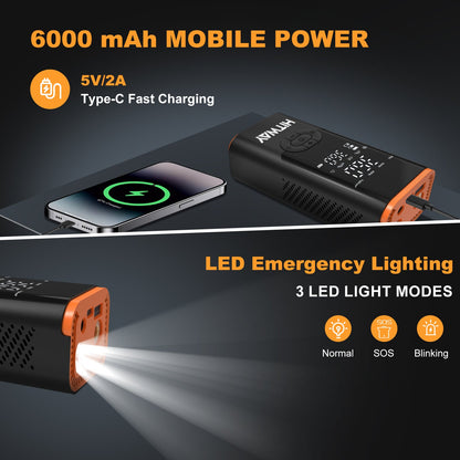 Pompe Électrique 3-en-1 HITWAY : Gonfleur, Batterie Externe et Lampe Torch