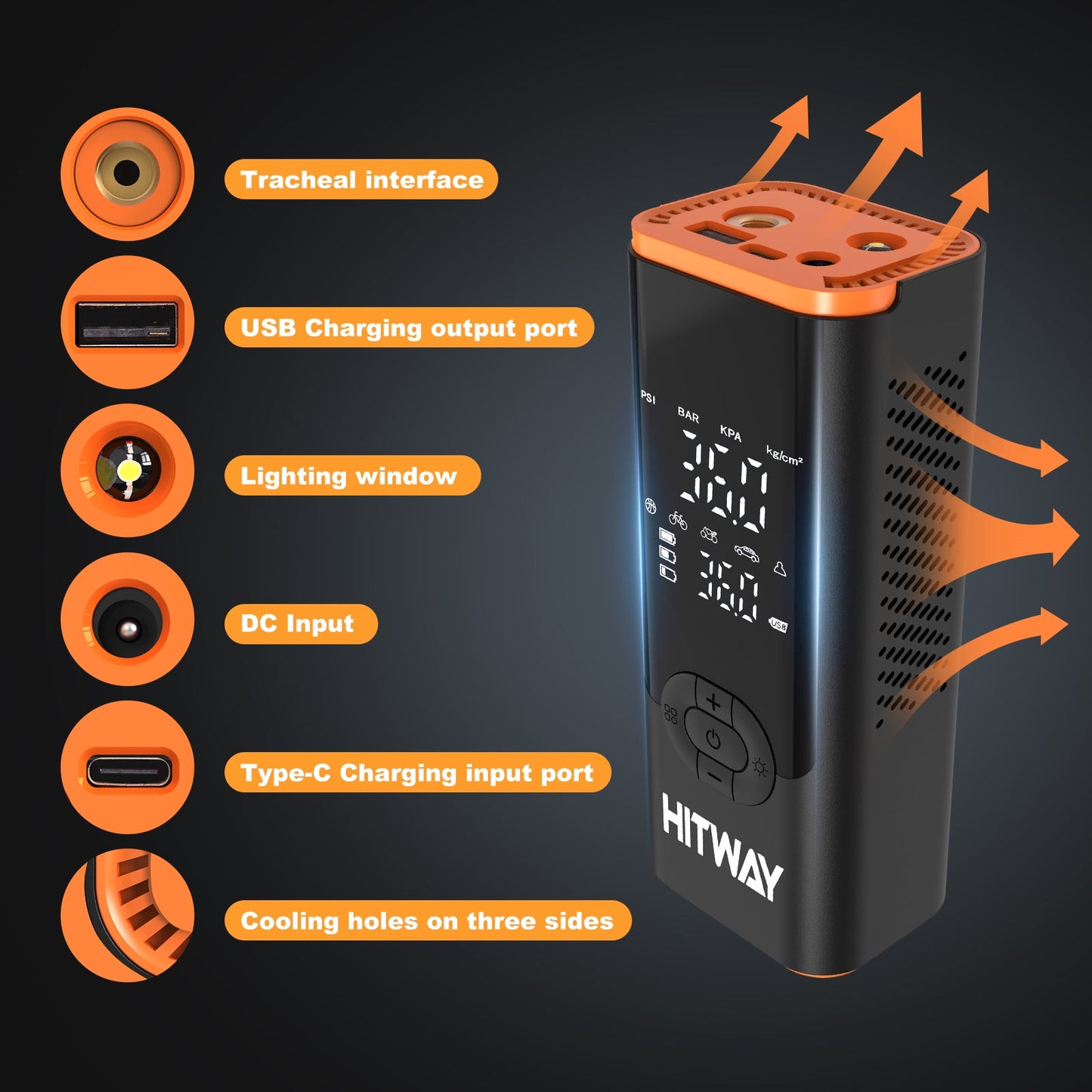 Pompe Électrique 3-en-1 HITWAY : Gonfleur, Batterie Externe et Lampe Torch